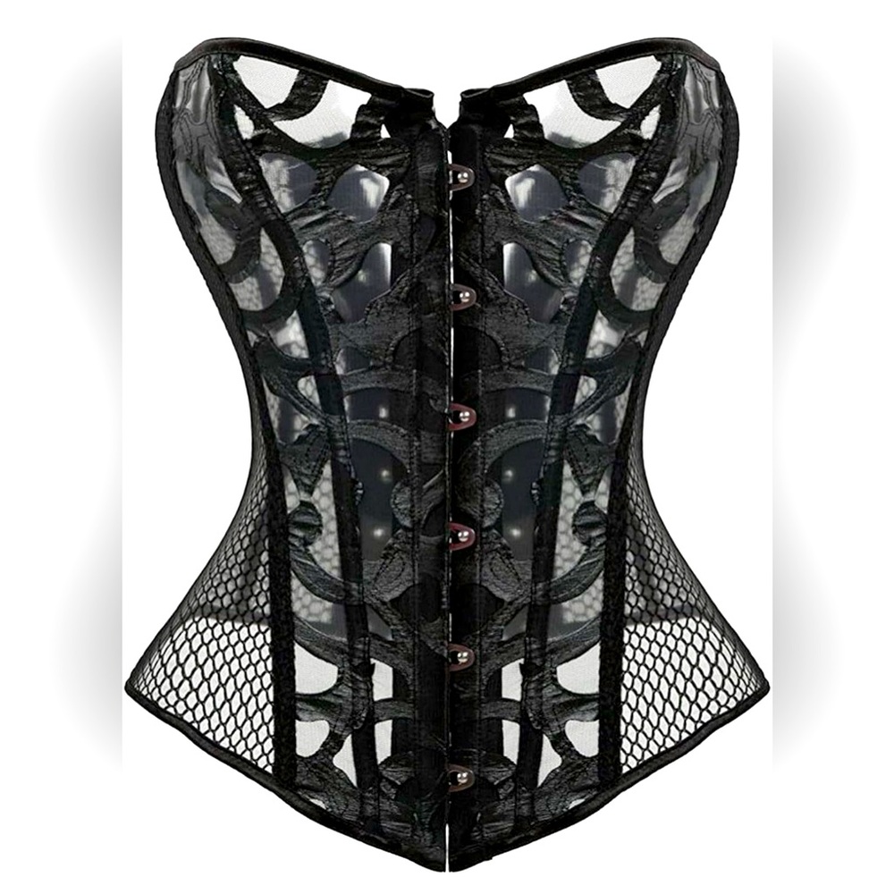 Everlove Fishnet Overbust Lace up Bustier Corset - XL